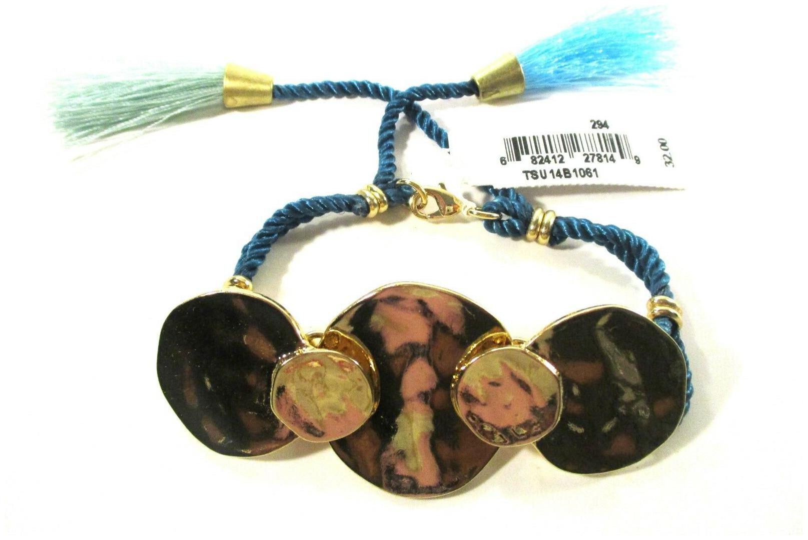 

Nordstrom Women s Gold ring Blue Green tassel Lobster Bracelet NWT 32