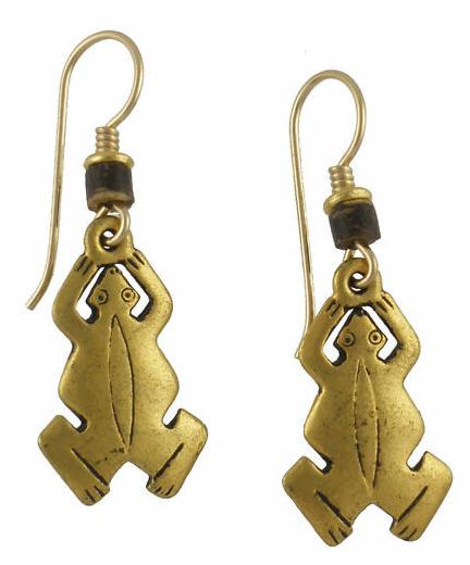 

NWT Laurel Burch FROG Antiqued Gold Over Pewter Earrings Retired