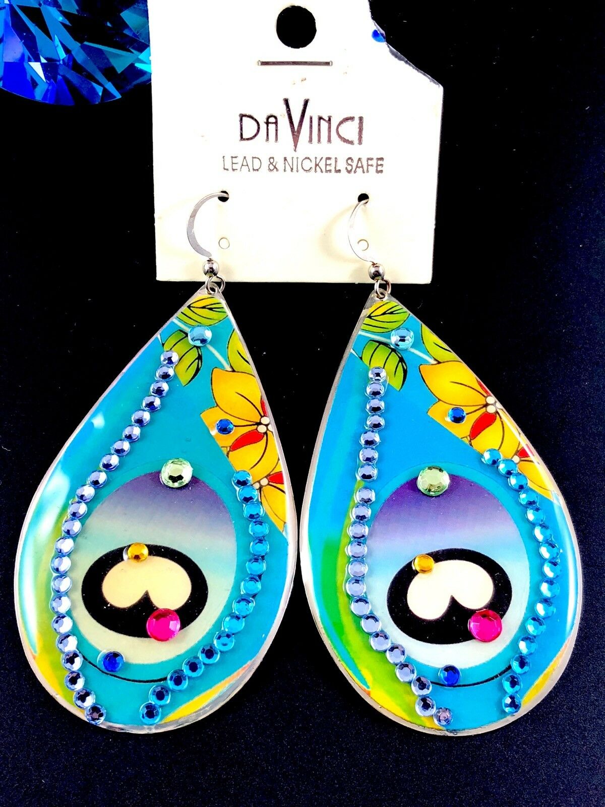 

NWT PERFECT SUMMER CRUISE WEAR DAVINCI AQUA RHINESTONE TEARDROP PIERCED EARRINGS