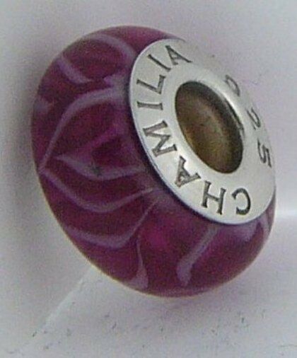 

O-43 CHAMILIA STERLING SILVER FUSCHIA FLAMES GLASS BEAD NEW IN POUCH RETIRED