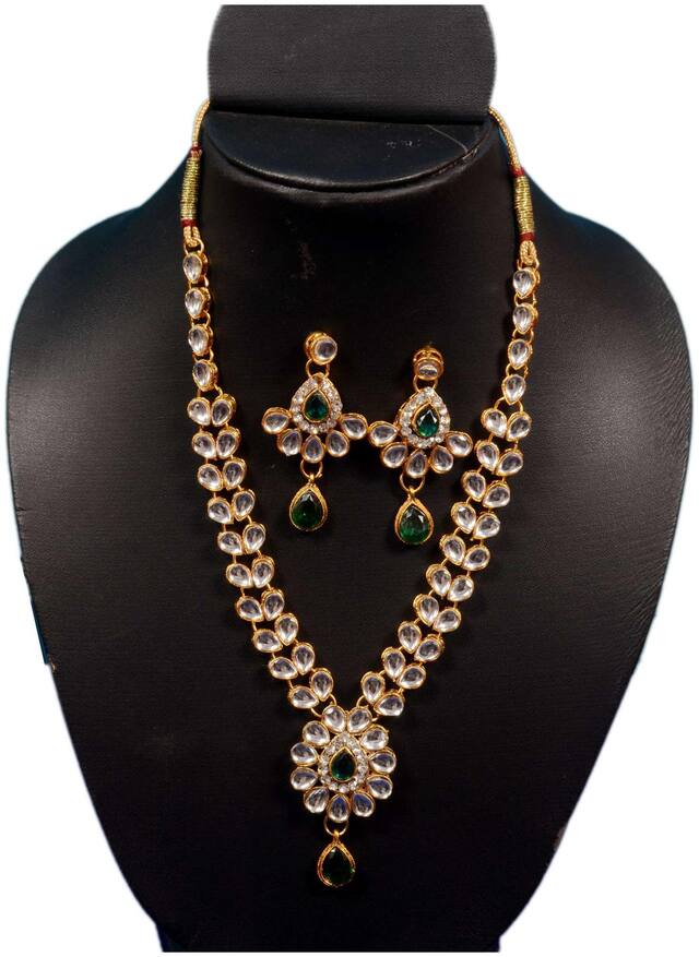 Oanik jewel Gold Plated Kundan Layered Green Pearl Necklace With Earring Set for Women and Girls