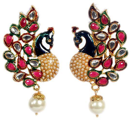 Oanik Latest Traditional Gold Plated Australian Diamond Peacock Dangle & Drop Earring for Women and Girls