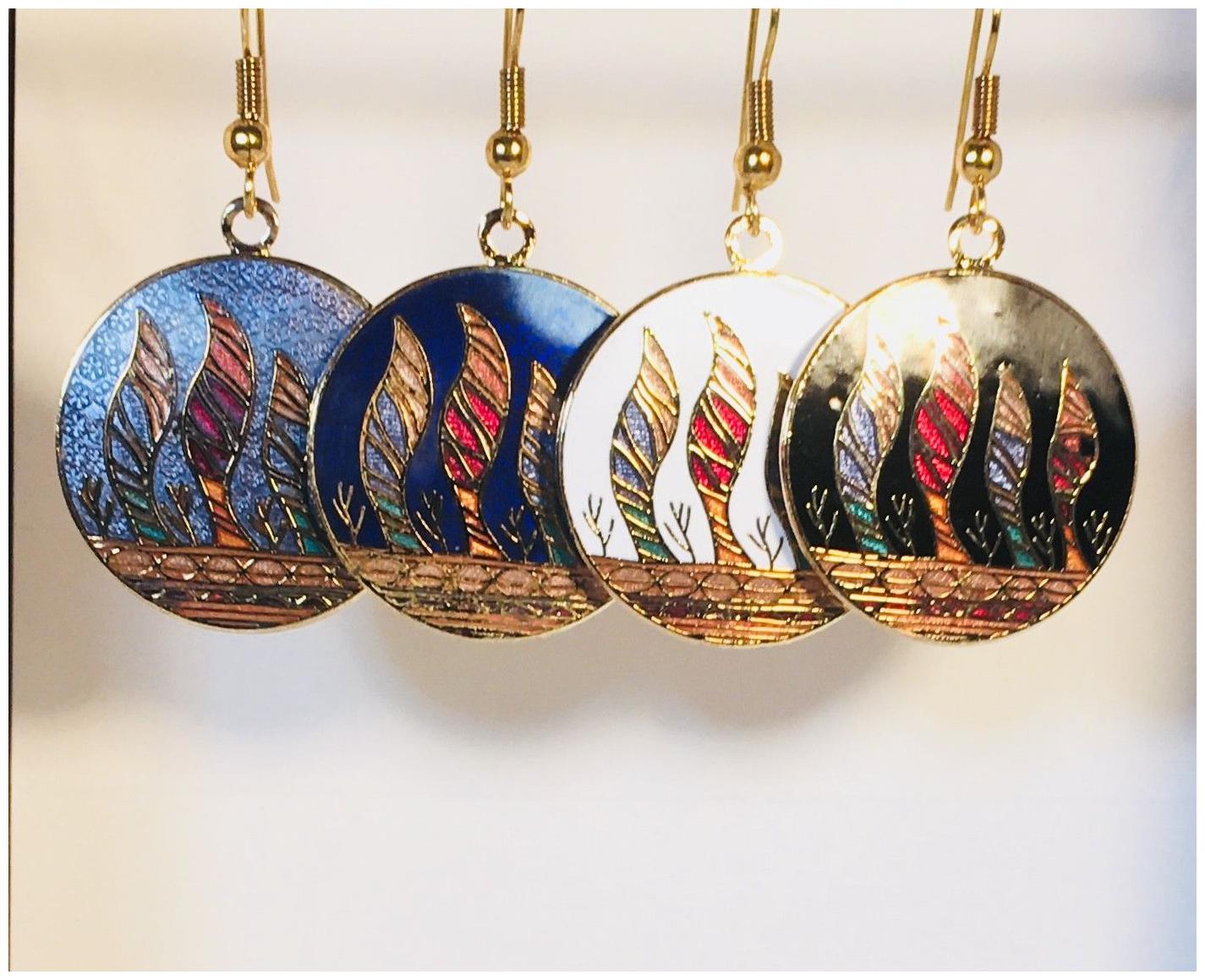 

Ocean Wave Dangle EARRINGS Stefano Vintage Cloisonne Gold Plate Factory Prices