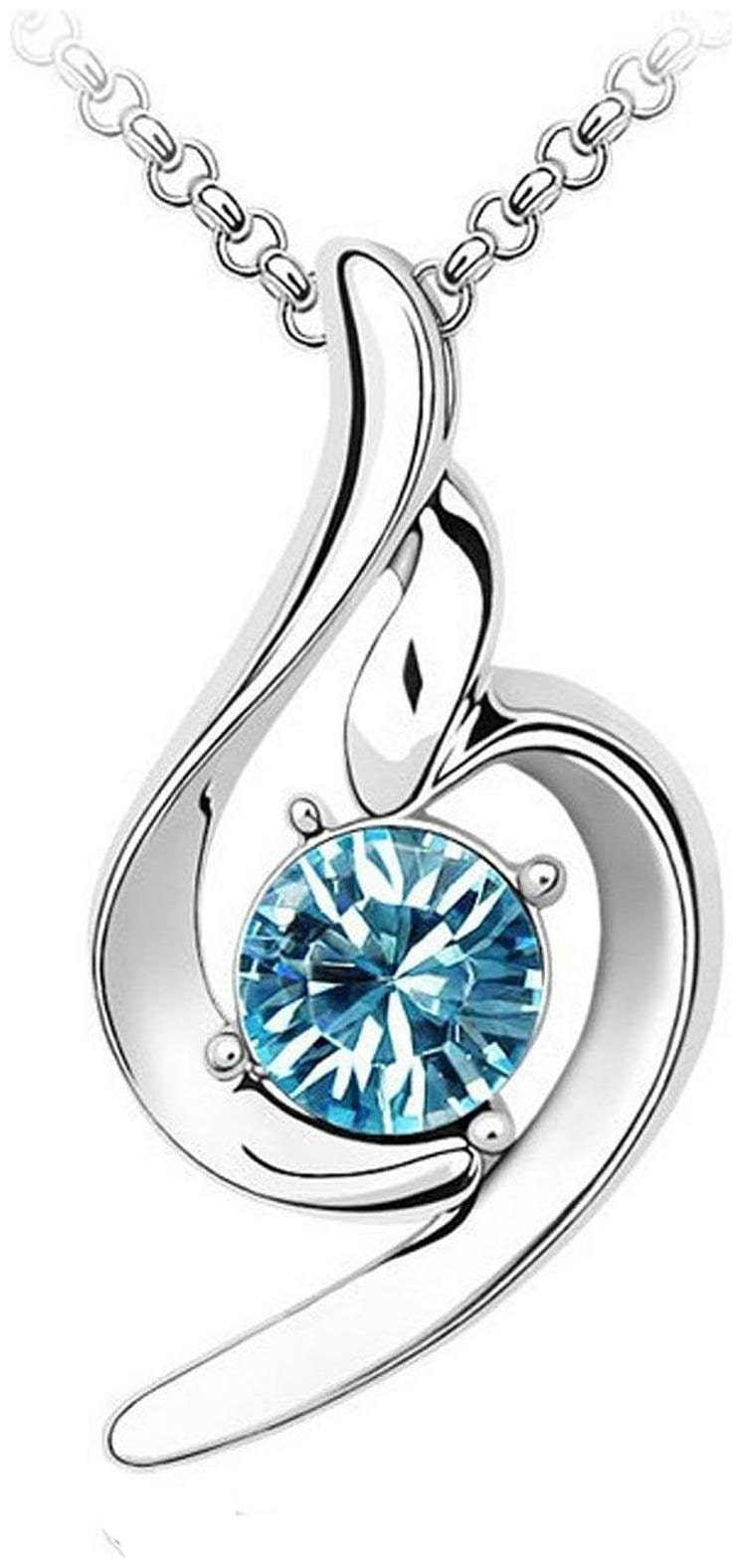 

Om Jewells White Gold Plated Blue Solitaire Crystal Necklace Pendant For Women Girls PD1000808