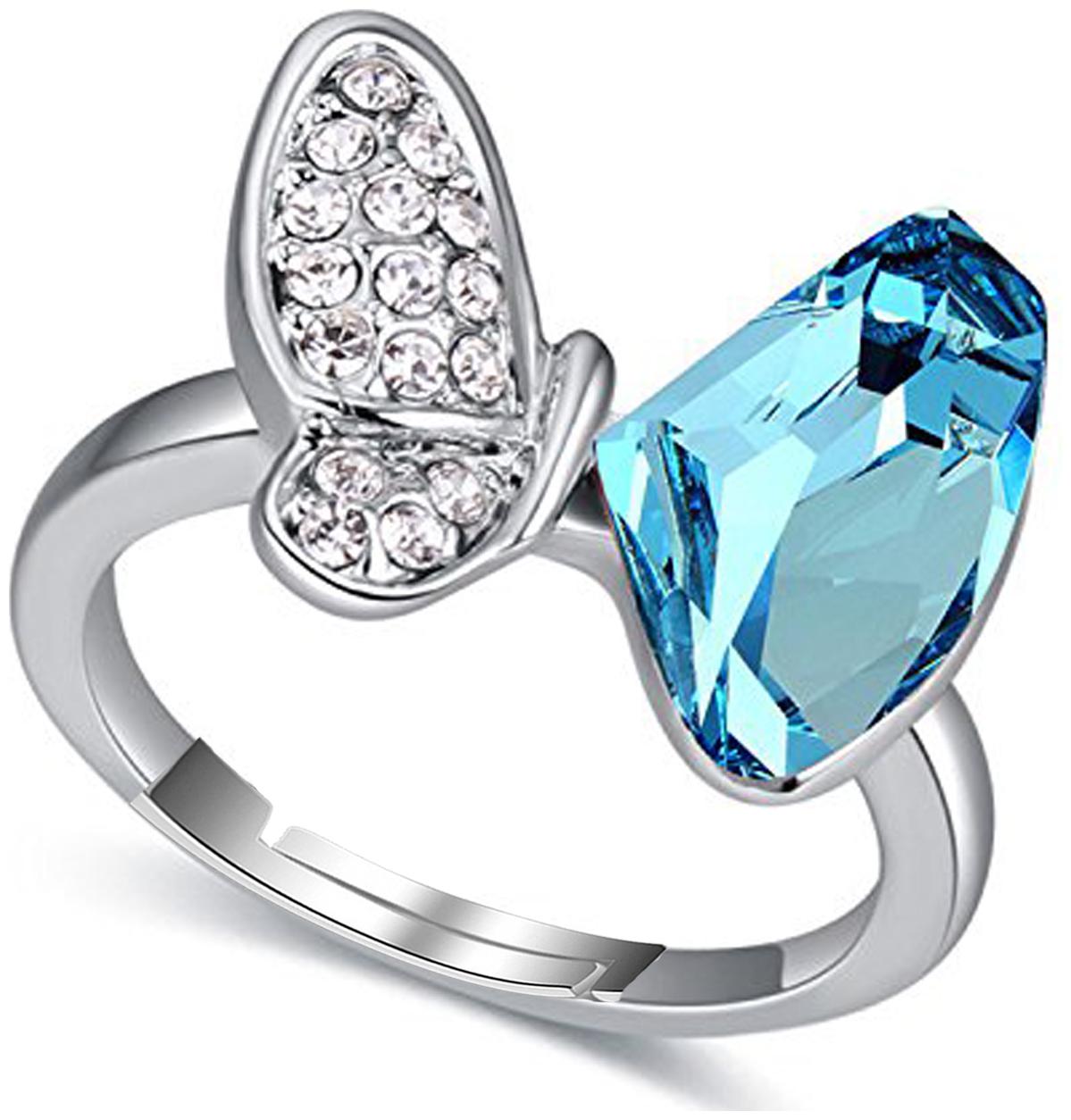 

Om Jewells Cz Jewellery Rhodium Plated Adjustable Winged Butterfly Finger Ring Emblished with Blue Crystal Stone for Girls and Women FR1000928