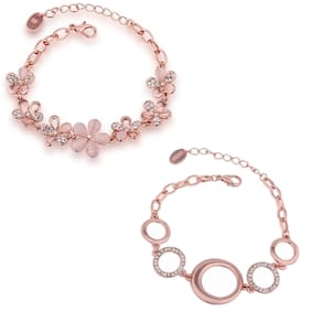 Bracelets For Women Fancy Bangles Set Gold Plated Om Jewells Combo Of Two Rose Gold Plated Flower Delicate Bracelets For S And Women Co1000049