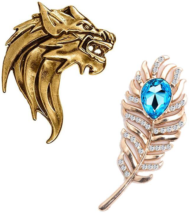 Om Jewells Christmas Collection Fashion Jewellery Combo of Roaring Lion and Peacock Feather Inspired Designer Wedding Lapel Pin Brooch for Boys and Men CO1000215GLD