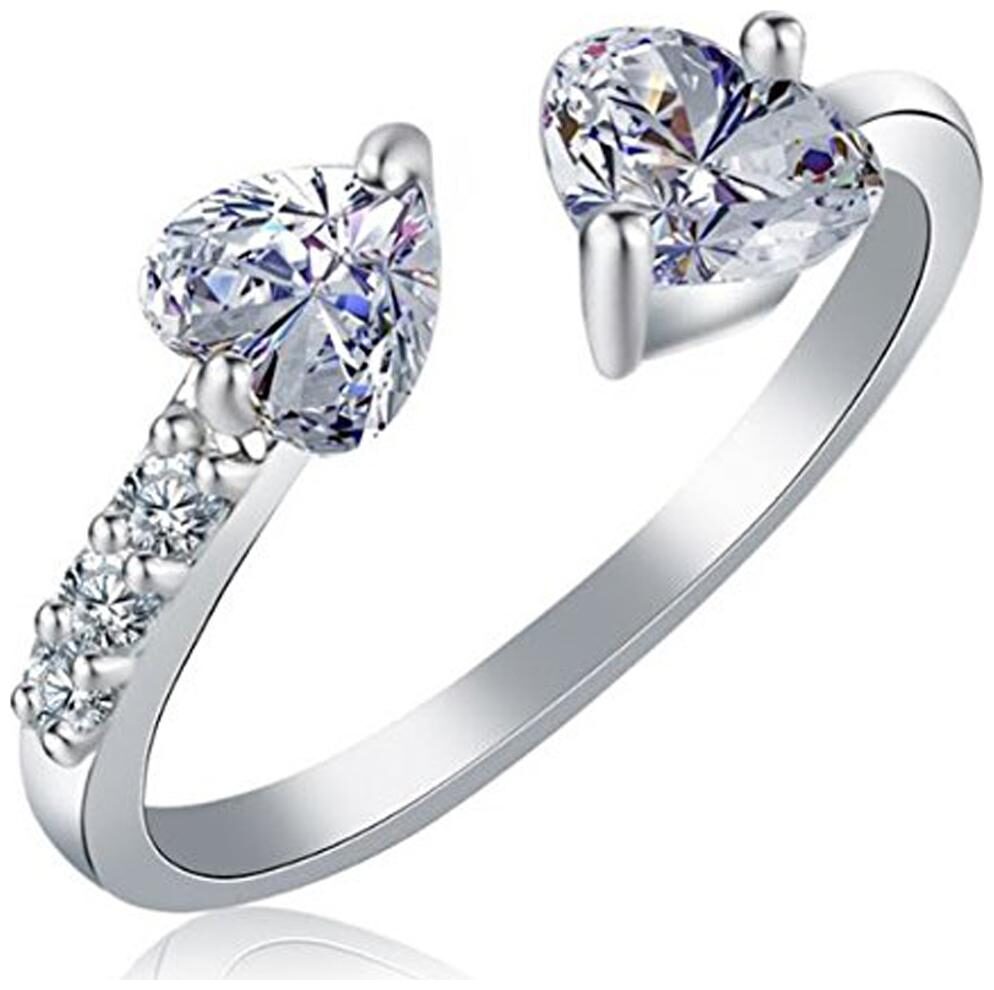 

Om Jewells Rhodium Plated Party wear Double Heart Band Ring with Cubic Zirconia made for Girls and Women FR1000903