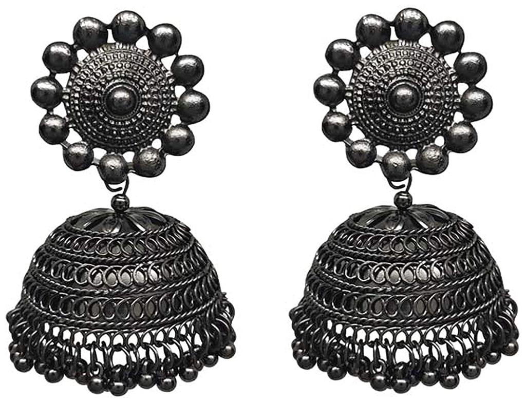 

Omaya Big Jhumka Metal Oxidized Black Earrings For Women Girl