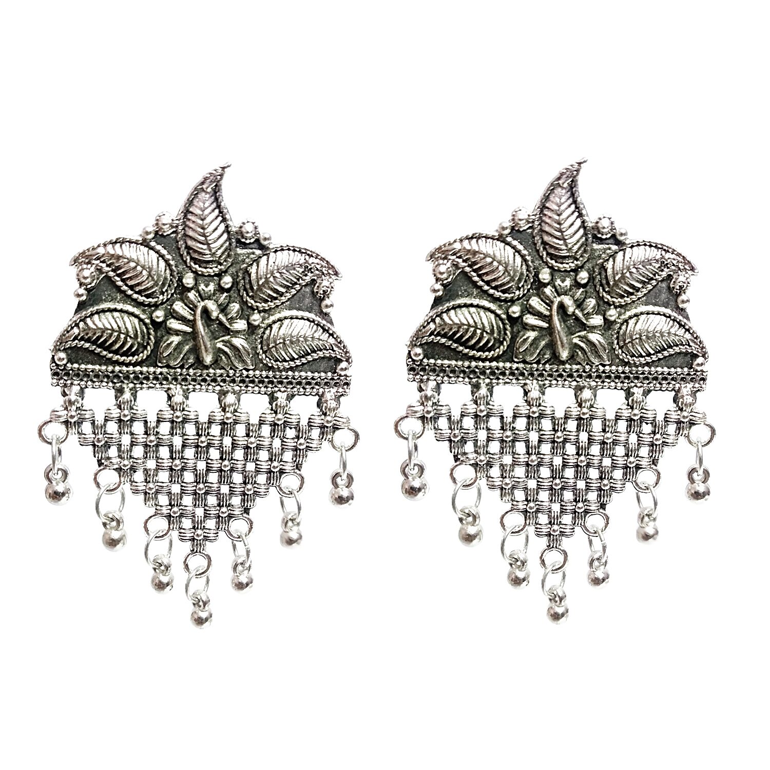 

Omaya Latest Fashion Peacock Ghungroo silver Oxidized studs Earring For Women Girl