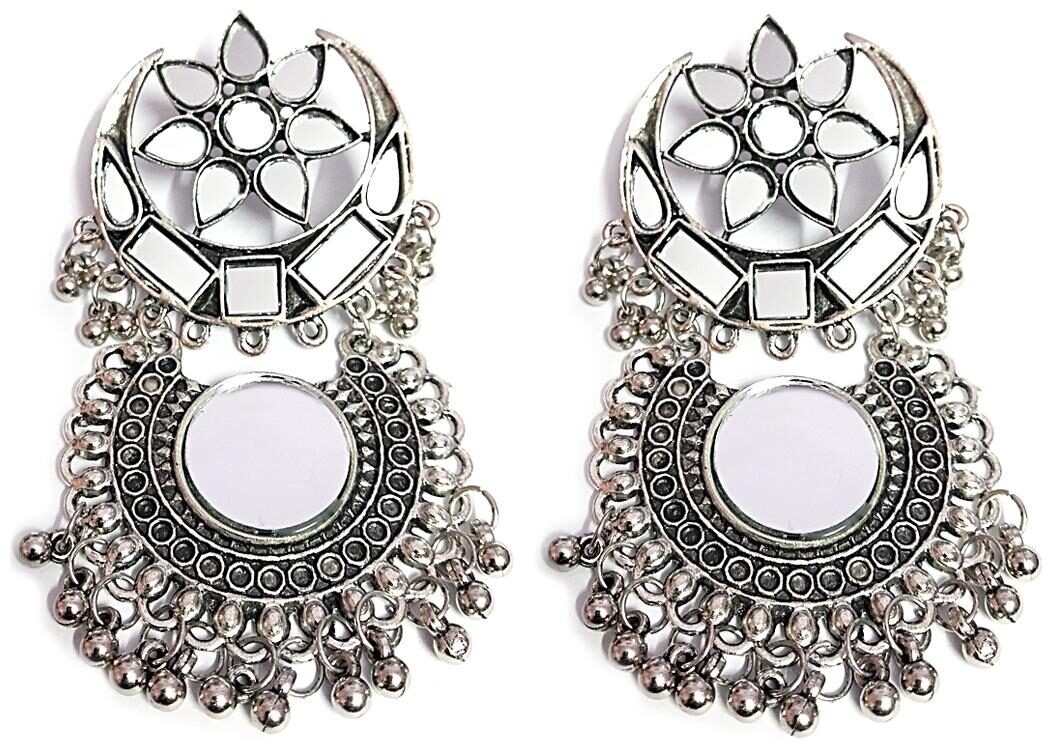 Omaya Trendy Chandbali Mirror Earrings Beads Alloy Chandbali Earring by Aashi Traders