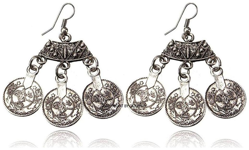 

OOMPH Antique Silver Bohemian Coins Drop Earrings For Women Girls Boho Chic Collection
