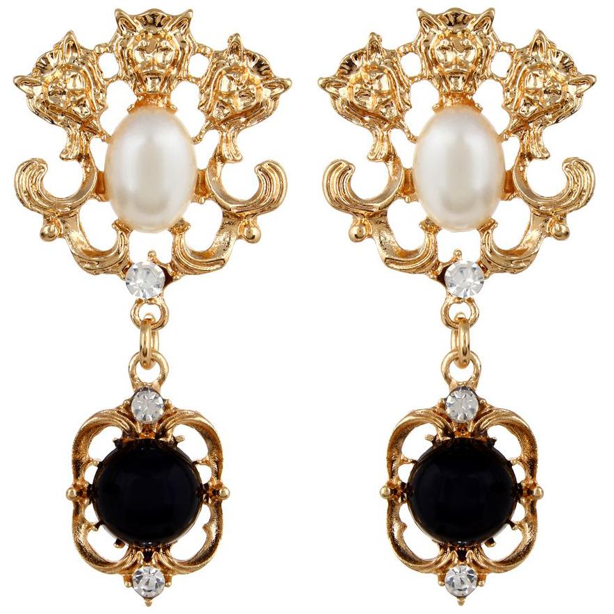 

OOMPH Black White Stone Studded Faux Pearsl Drop Earrings For Women Girls