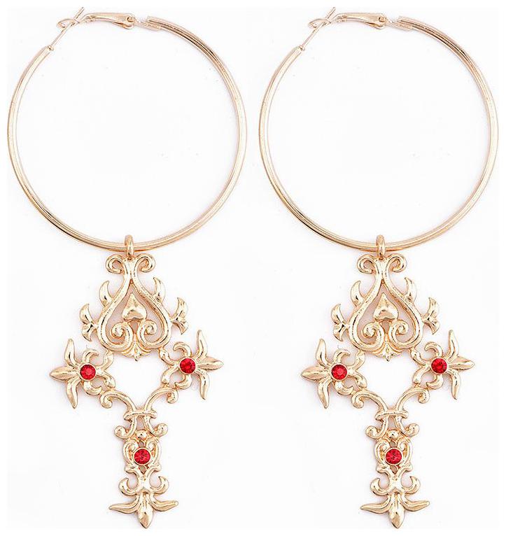 

OOMPH Gold Tone Floral Filigree with Red Crystal Chandelier Drop Earrings For Women Girls