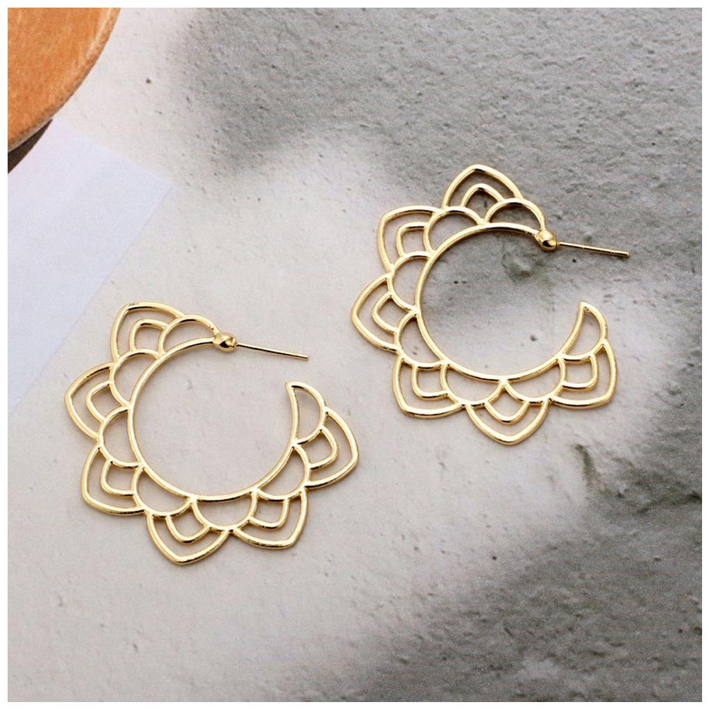 

OOMPH Gold Tone Floral Filigree Hoop Drop Earrings For Women Girls