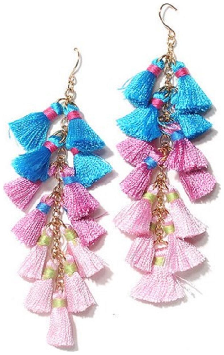 

OOMPH Jewellery Pink Blue Mini Tassel Drop Earrings For Women Girls