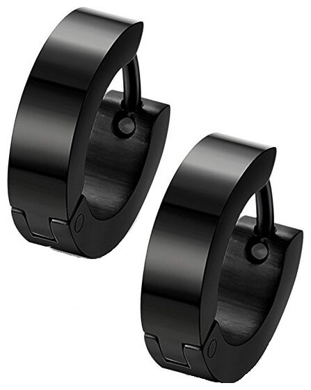 

OOMPH Jewellery Pair Of Black Stainless Steel Small Fashion Hoop Earrings For Men Boys
