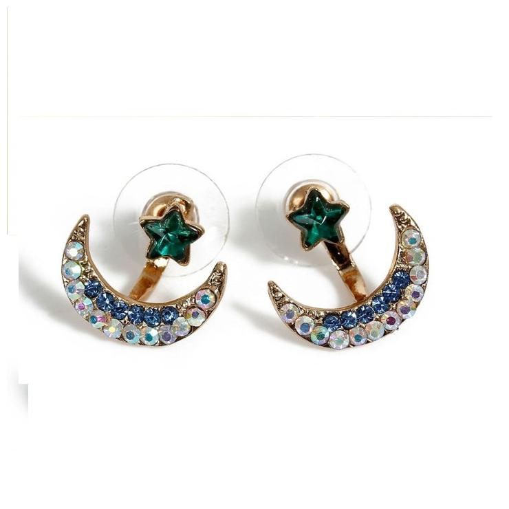 

OOMPH Jewellery Multi Crystal Star Moon Shape Delicate Ear Jacket Stud Fashion Earrings