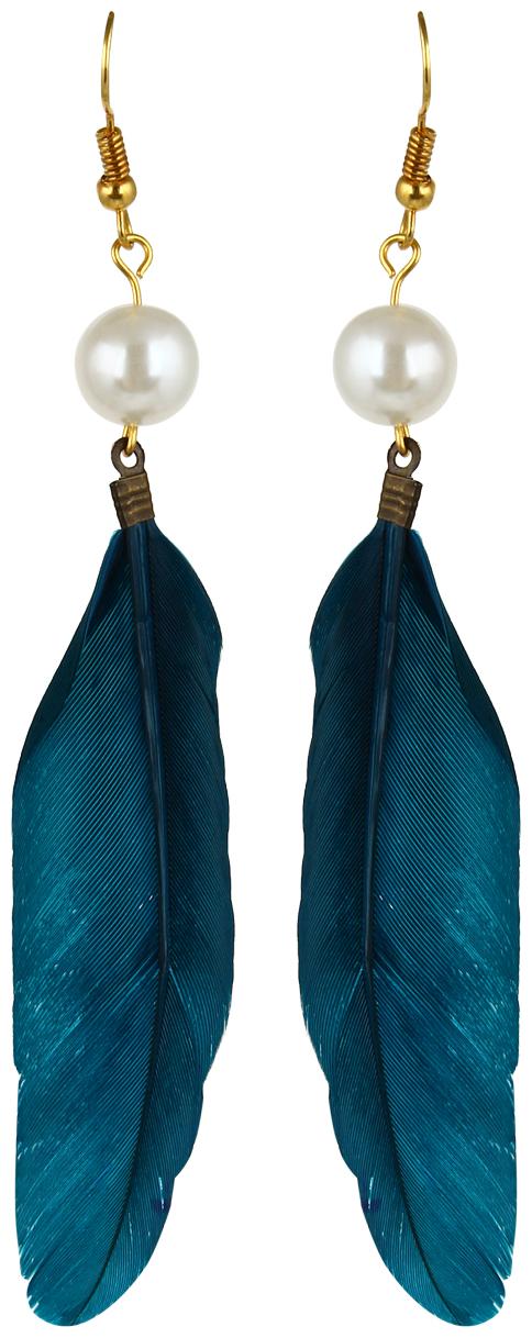 

OOMPH Jewellery Peacock Green White Gold Feather Pearls Drop Earrings for Women