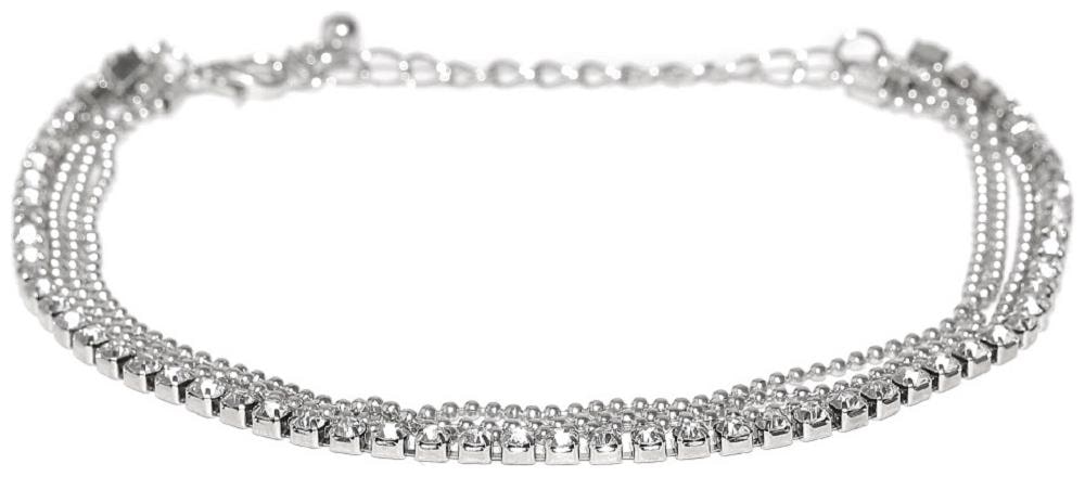 

OOMPH Jewellery Silver Crystal Multi Layer Fashion Anklet -Single Piece for Women Girls