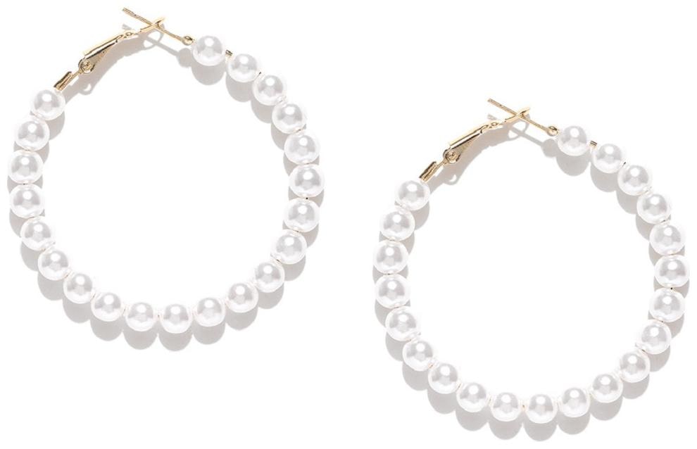 

OOMPH Jewellery White Pearl Large Fashion Loop Earrings For Women Girls