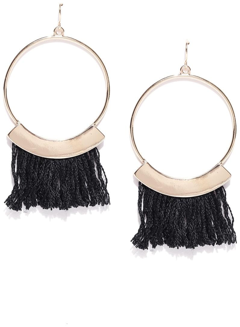 

OOMPH Jewellery Black Ring Oversized Statement Tassel Fashion Drop Earrings for Women Girls