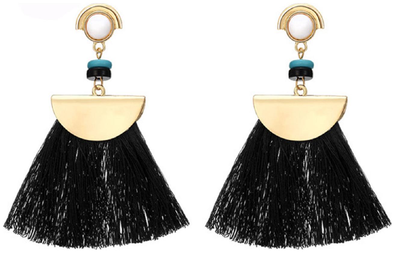 

OOMPH Jewellery Black Tassel with Beads Drop Earrings For Women Girls