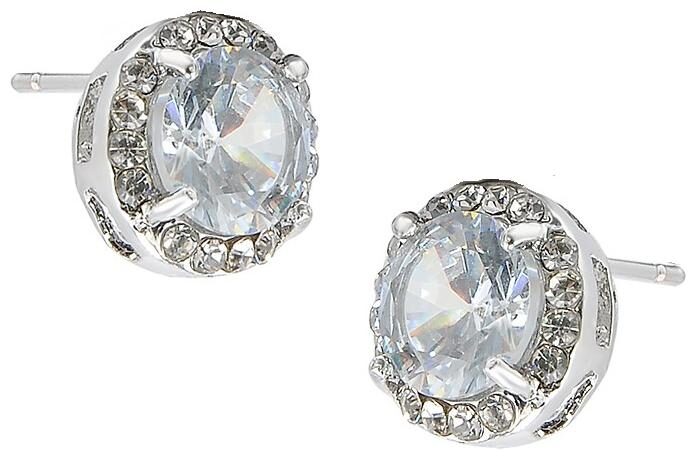 

OOMPH Jewellery Silver Plated Round Cubic Zirconia Solitaire Ear Stud Earrings
