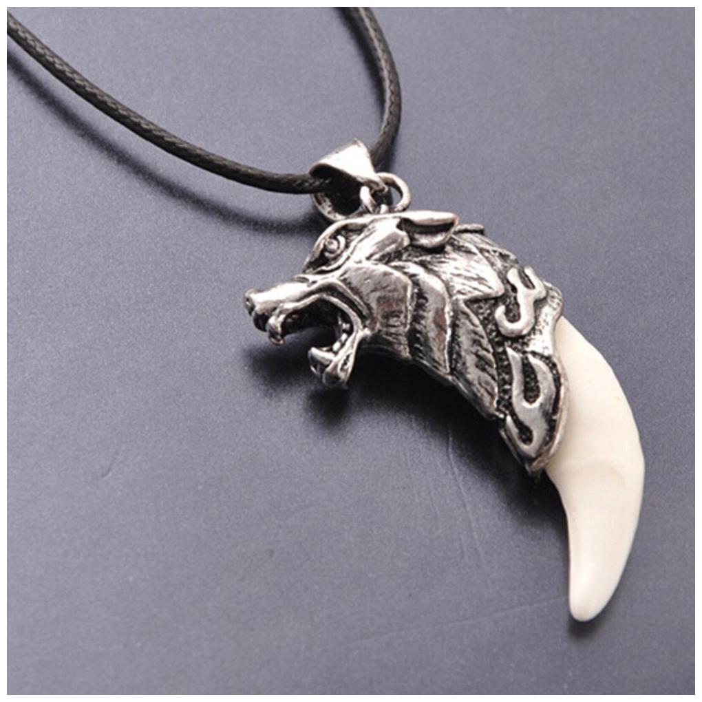 

OOMPH Jewellery Silver Steel Wolf White Tooth Pendant Necklace For men boys