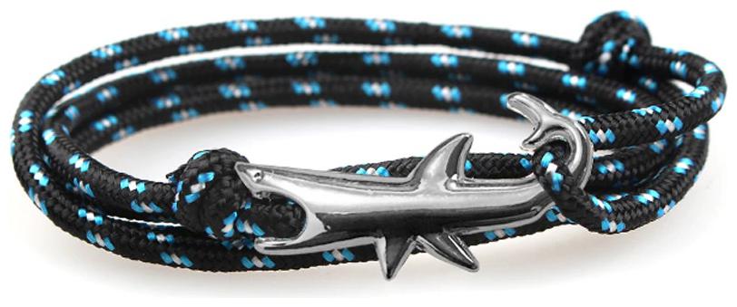 

OOMPH Jewellery Black Blue Braided Rope Multi Strand Shark Wrap Bracelet for Men