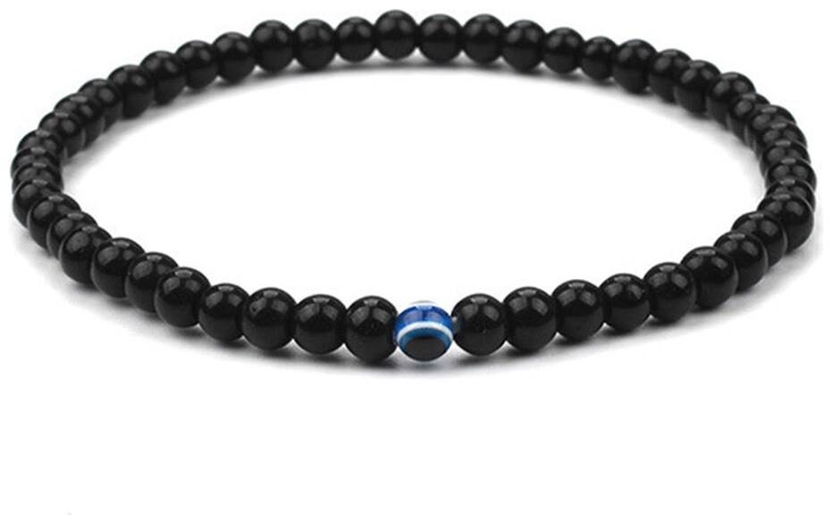 

OOMPH Jewellery Black Blue Goodluck Evil Eye Beads Adjustable Bracelet for Men