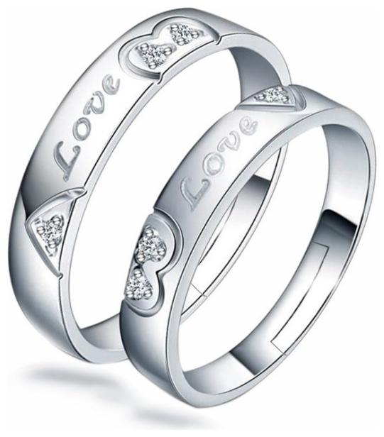 

OOMPH Jewellery Silver Tone Combo of 2 Love Heart Cubic Zirconia Couple Ring for Women Men