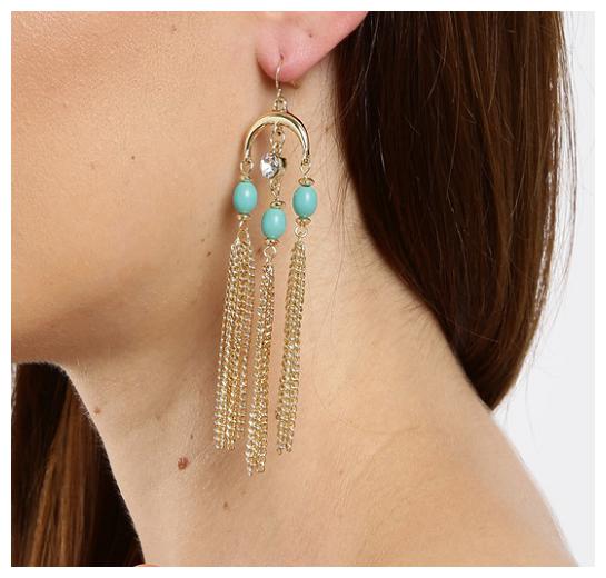 

OOMPH Jewellery Turquoise Natural Stone Tassels Chandelier Fashion Drop Earrings for Women Girls