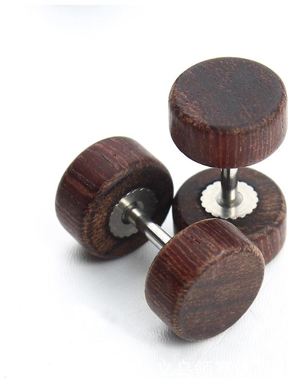 

OOMPH Jewellery Pair of Brown Wooden Double Sided Bolt Stud Earrings For Men Boys