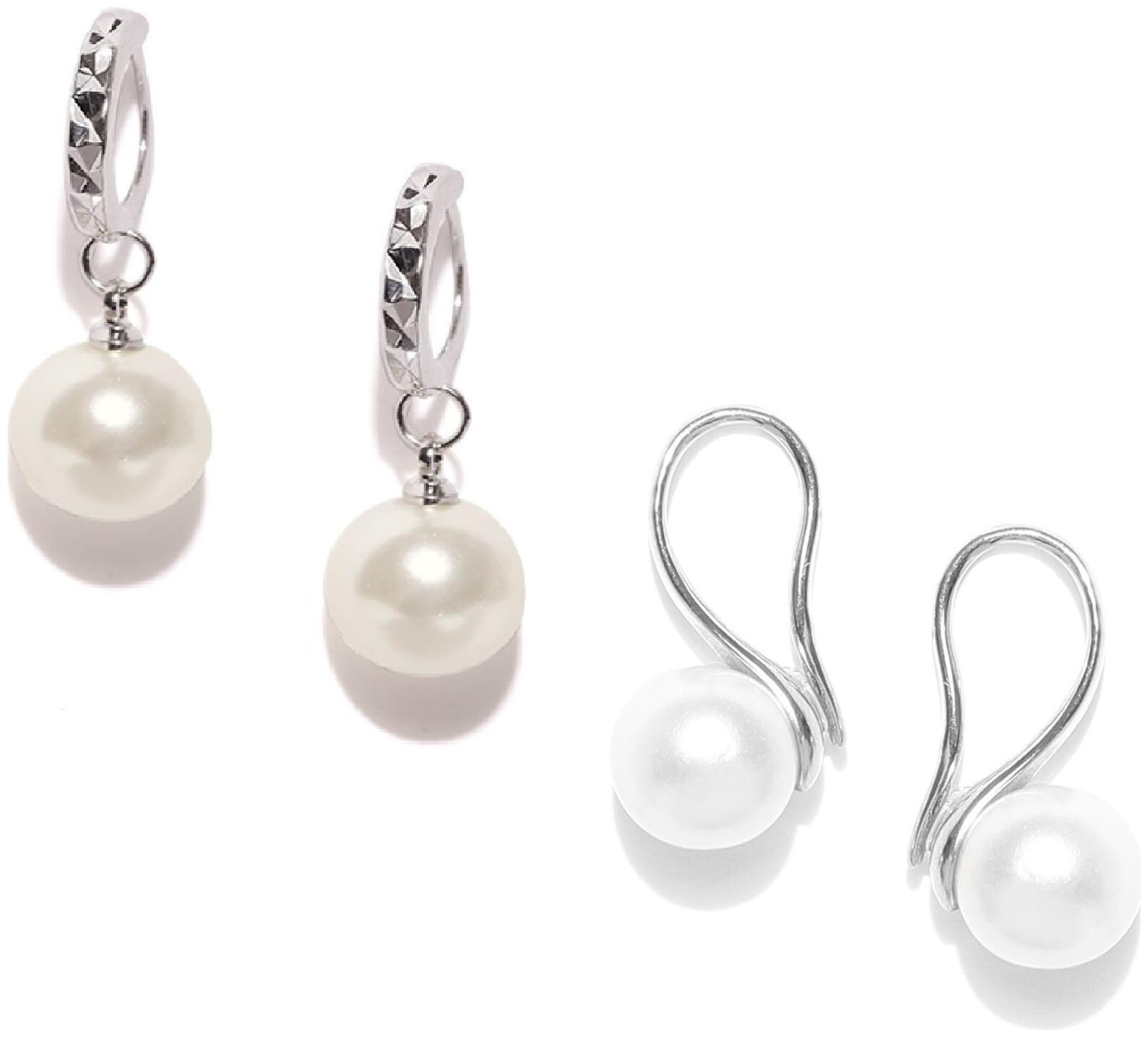 

OOMPH Jewellery Combo Of 2 Silver Plated White Pearl Delicate Office-Wear Fashion Drop Earrings For Women Girls