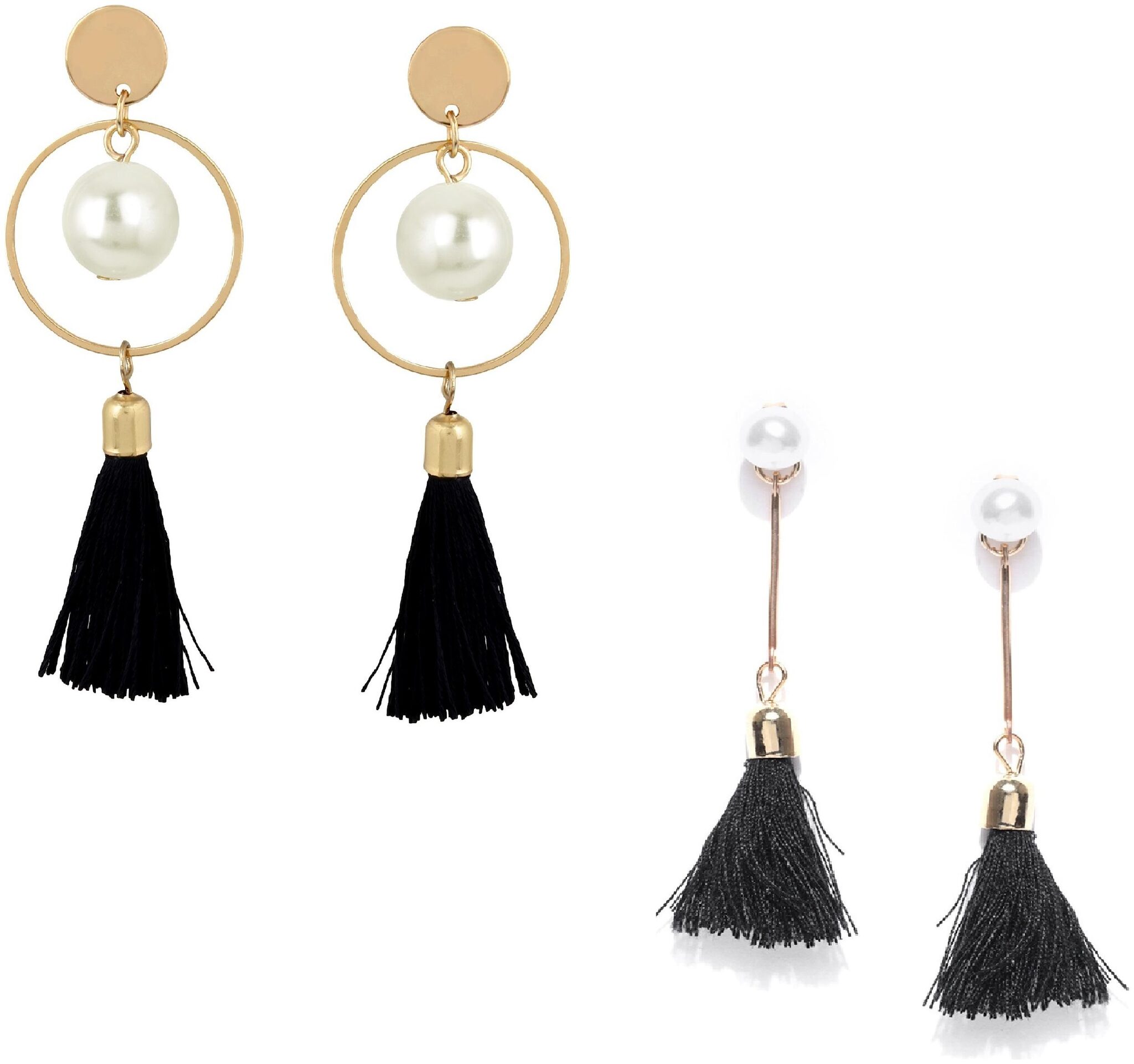 

OOMPH Jewellery Combo Of 2 Black Tassel Fashion Drop Earrings For Women Girls