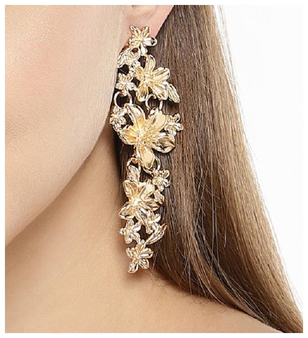 

OOMPH Jewellery Gold Tone Long Floral Statement Fashion Drop Earrings For Women Girls