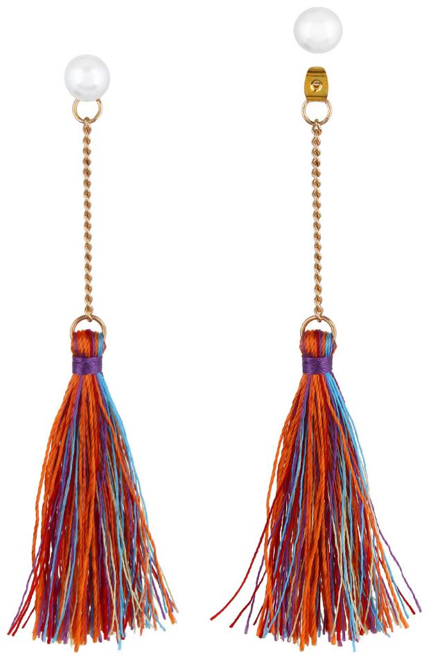 

OOMPH s Two-in-One Gold White Multicolor Satin Tassel Drop Earrings