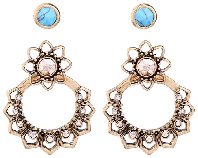 

Oomphelicious Jewellery Combo of 2 Antique Gold Tone Floral Interchangable Ear Jacket Drop Fashion Earrings