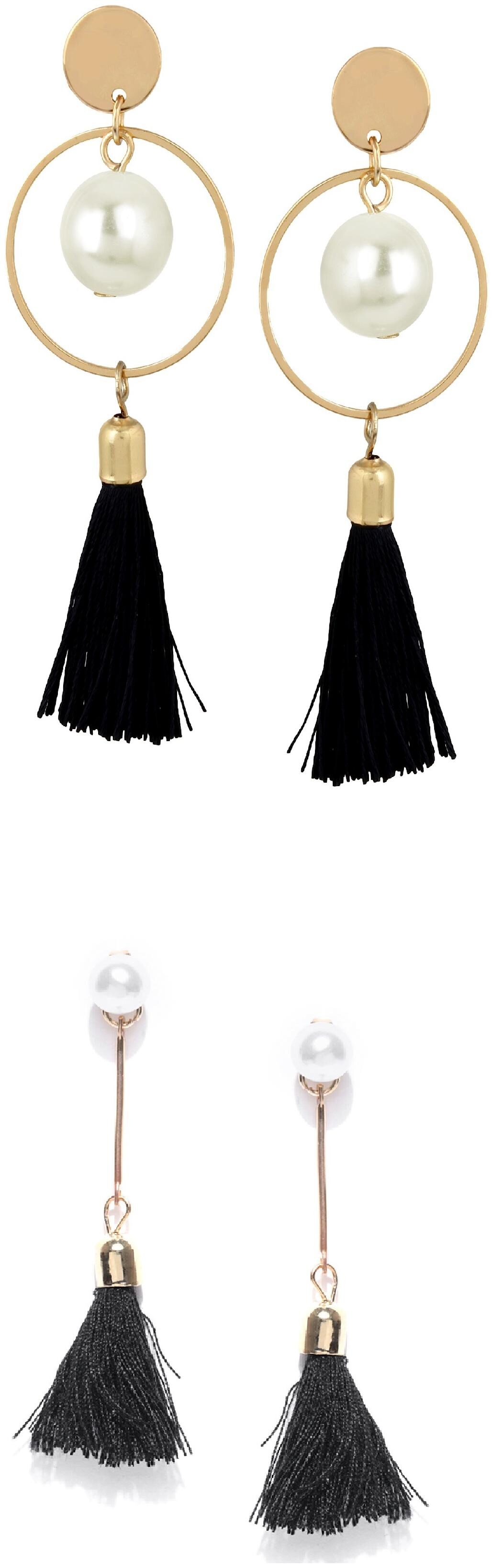 

Oomphelicious Jewellery Combo of 2 Black Tassel with Pearl Drop Fashion Earrings