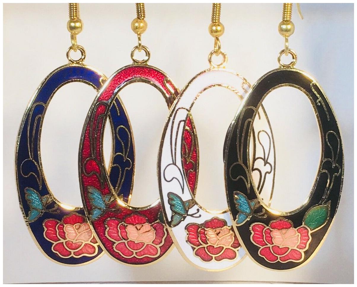 

Oval Dangle Earrings Stefano Vintage new Cloisonne Gold Plate Factory Prices