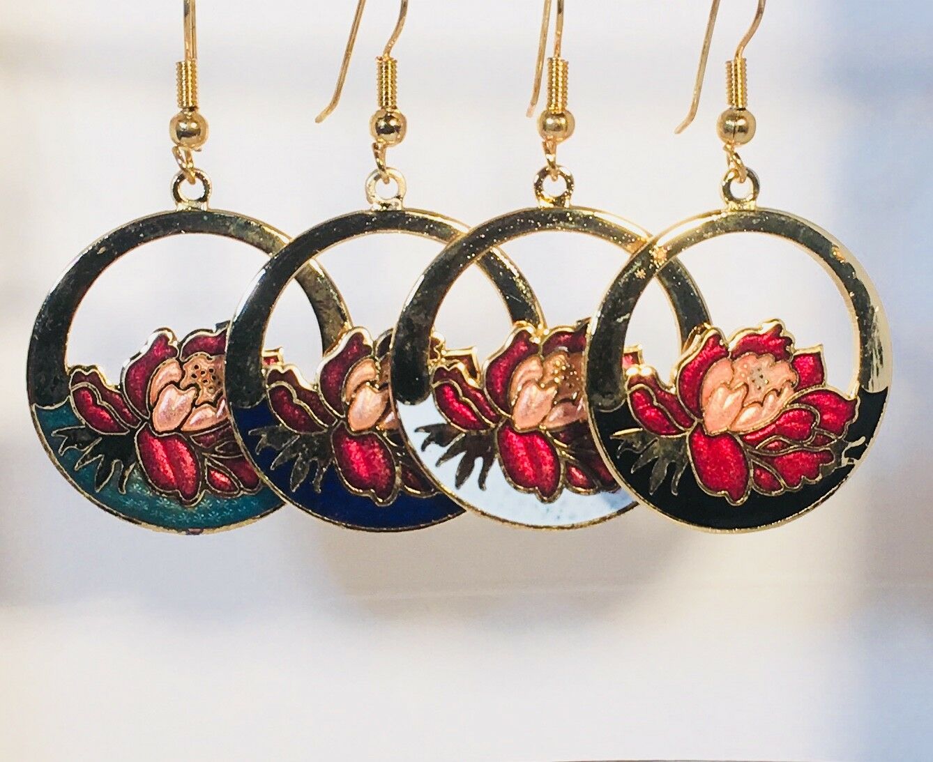 

OVAL Dangle Earrings Stefano Vintage new Cloisonne Gold Plate Factory Prices
