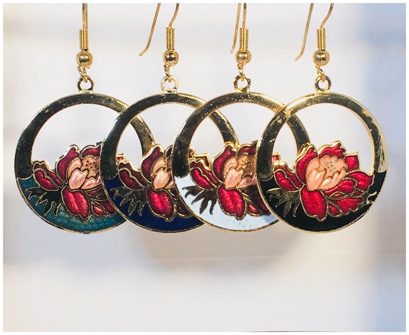 

OVAL Dangle Earrings Stefano Vintage new Cloisonne Gold Plate Factory Prices