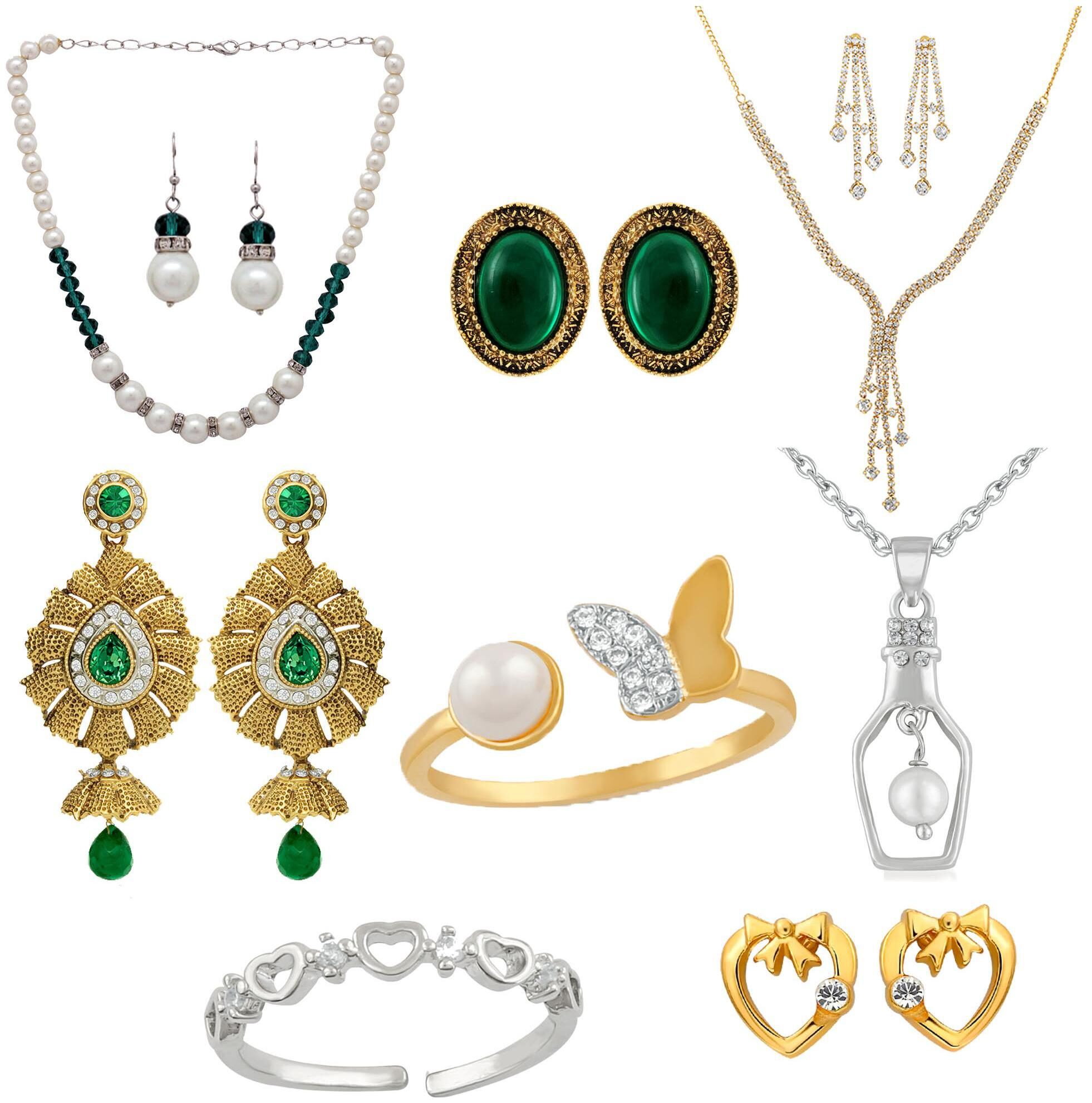 

Mahi Assorted Jewellery Combo of Necklace Pendant Earrings Finger Rings for girls and women CO2104796M