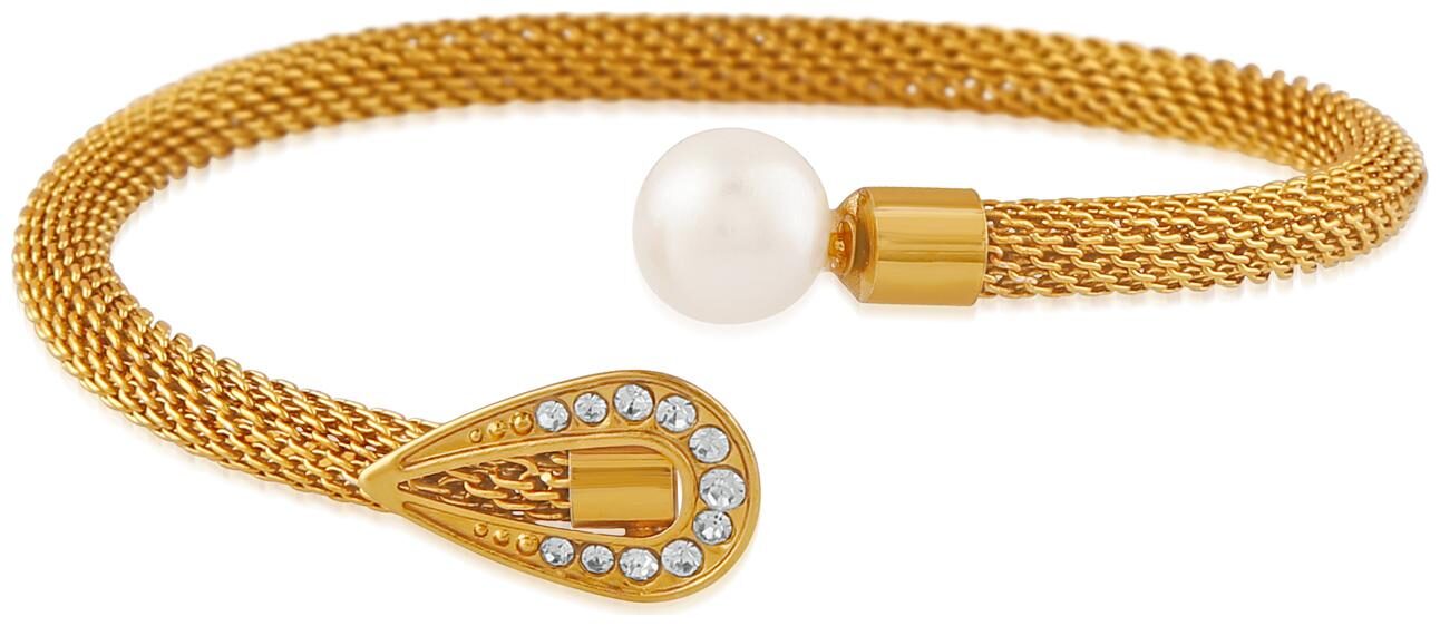 

Mahi Gold Plated Festive Jewelry Mesmerising Crystals Adjustable Kada with Artificial Pearl BR2100353G