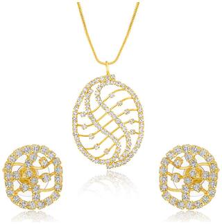 Mahi Gold Plated Festive Jewelry  Golden Mesh Pendant Set with Earrings For Women NL4101023G