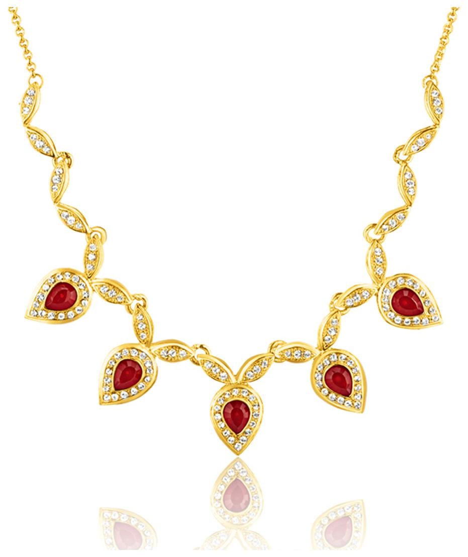 

Mahi Gold Plated Red Leafy-Dew Necklace with CZ Ruby Stones for Women PS2193197G