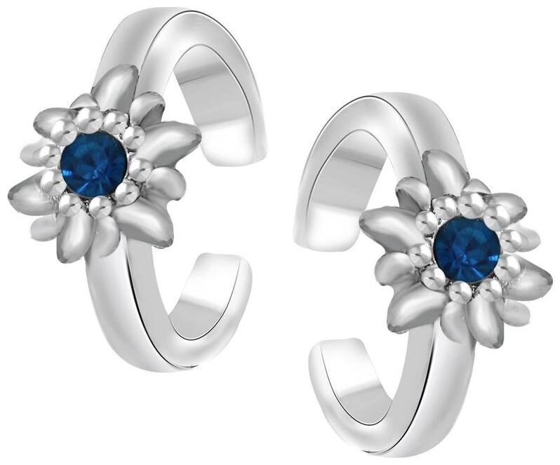 

Mahi Rhodium Plated Floral Love Toe Ring with Crystal Stones TR2101003RBlu