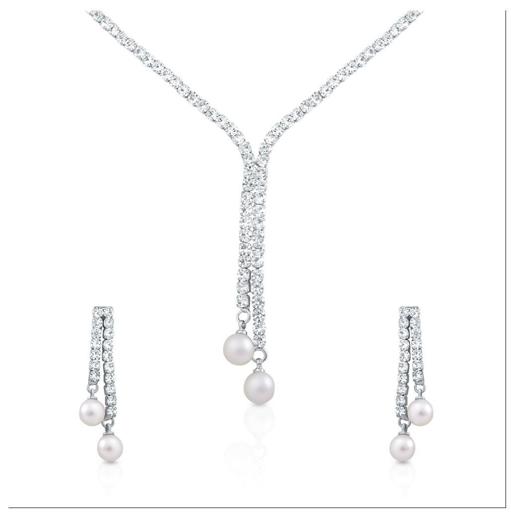 

Mahi Rhodium Plated Choker Necklace For Women With Crystals