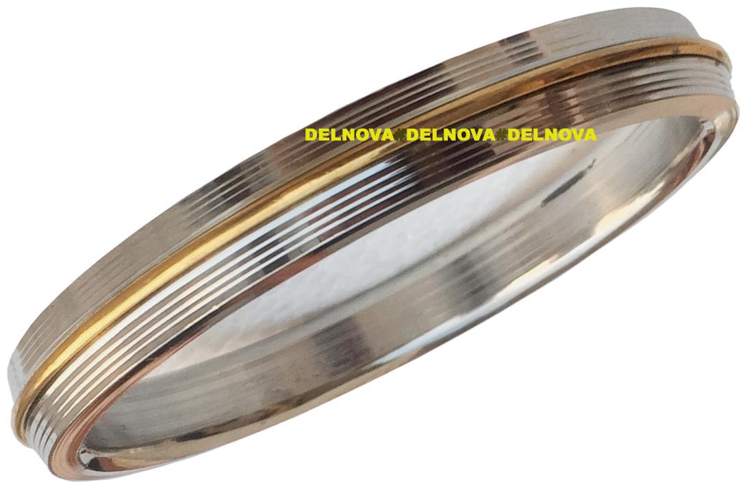 

Pack of Two Medium Size Stainless Steel Kada s With Engraved Brass Strip In Center